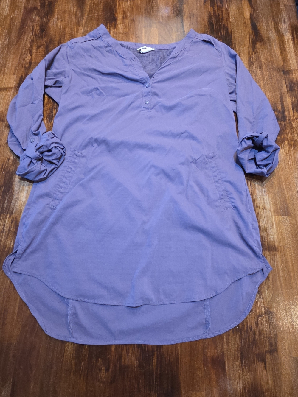Duluth Trading Co Purple  Roll Tab Sleeve Hiking Outdoor Vented Shirt Pockets S